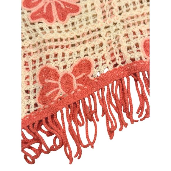 NWT House of Harlow Nicole Richie Pink White Bow Crochet Poncho Sweater Fringe - Picture 7 of 11